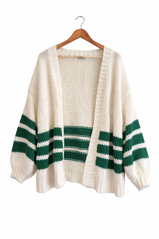 Oversized Green Strip Knit Cardigan