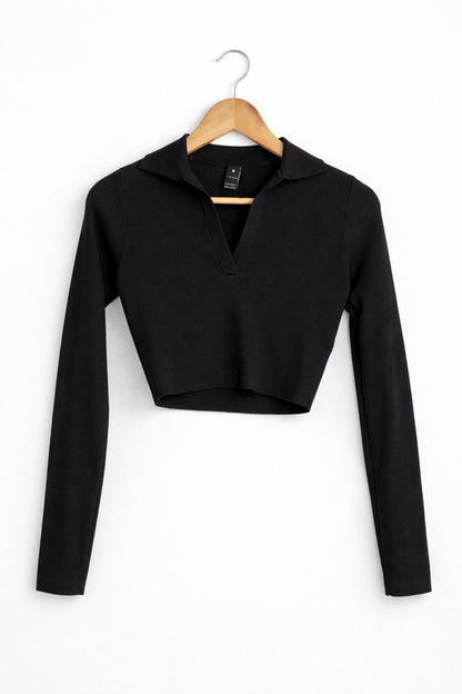 Black long-sleeve crop top