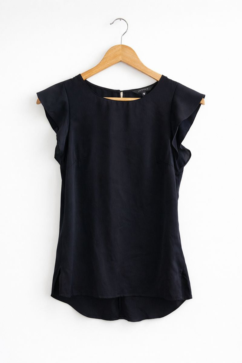 Black Ruffle Sleeve-less Blouse