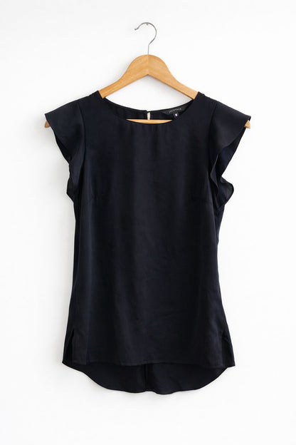 Black Ruffle Sleeve-less Blouse