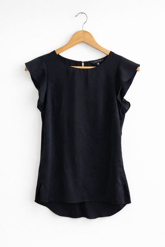 Black Ruffle Sleeve-less Blouse