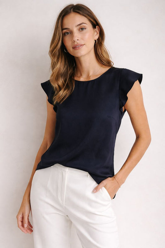 Black Ruffle Sleeve-less Blouse