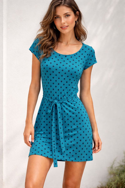 Teal Blue Polka Dot Dress