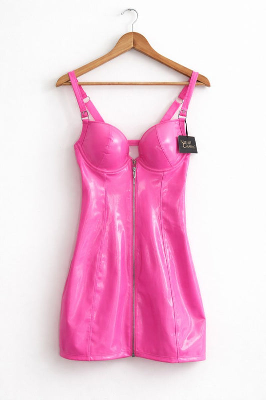 Neon Pink Faux Leather Body Con Mini Dress