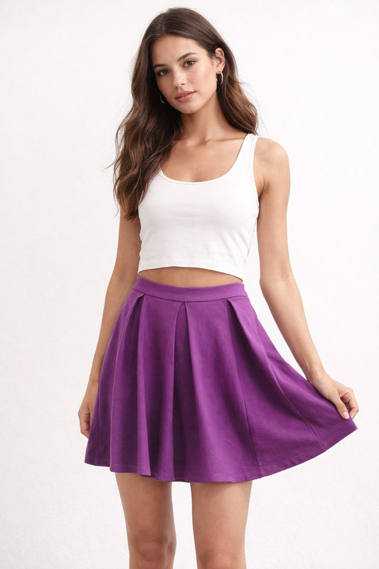 Pleated flared purple skirt