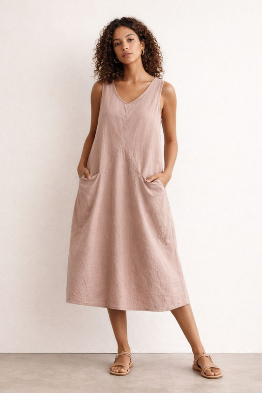 Beige Korean Style Midi Dress