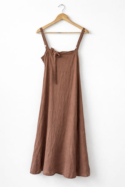 Rust-brown linen maxi dress