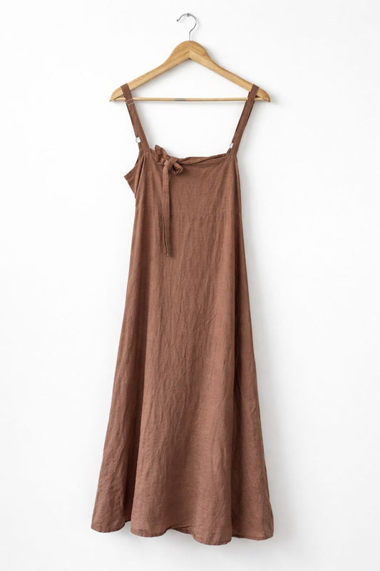 Rust-brown linen maxi dress