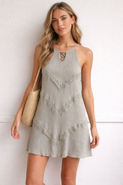 Sage Green Halter Keyhole Neck Mini Dress
