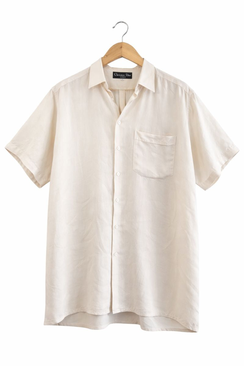 Christian Dior Cream Short Sleeve Button-Up Shirt