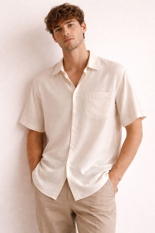 Christian Dior Cream Short Sleeve Button-Up Shirt
