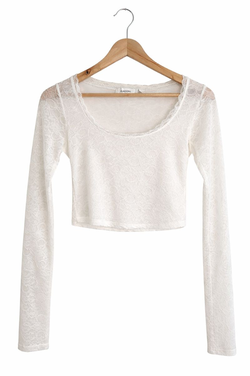 White Lace Long Sleeve Crop Top