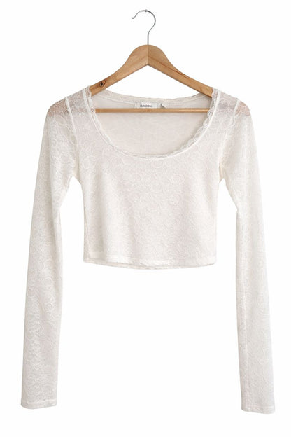 White Lace Long Sleeve Crop Top