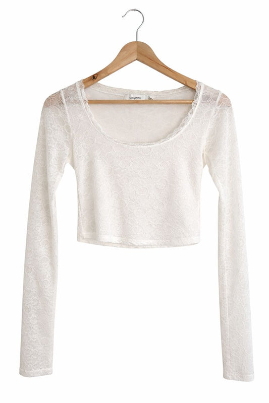 White Lace Long Sleeve Crop Top