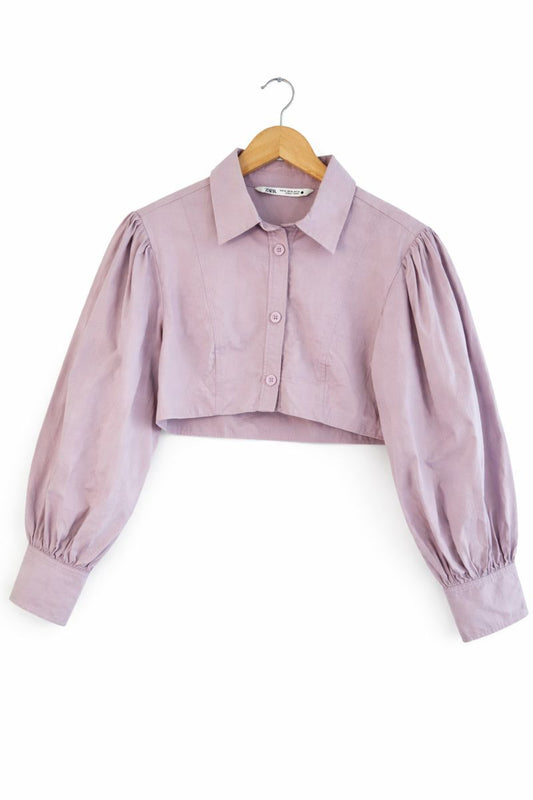 Zara Cropped Puff Sleeve Shirt – Lilac