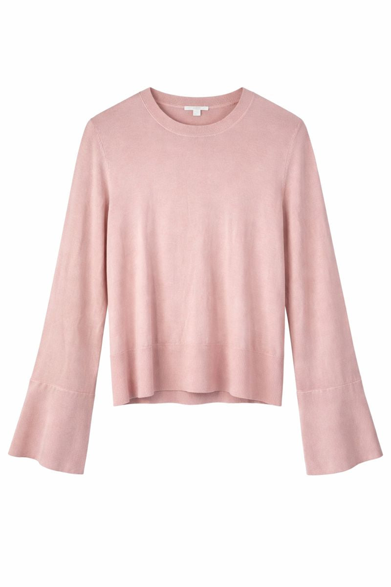 Pastel Pink Silk Blend Sheer Long Sleeve Blouse