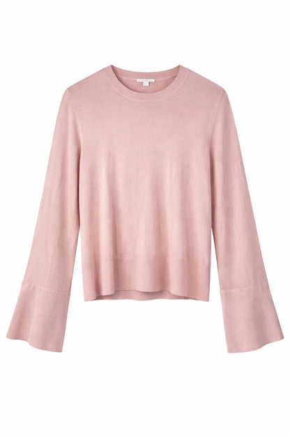 Pastel Pink Silk Blend Sheer Long Sleeve Blouse