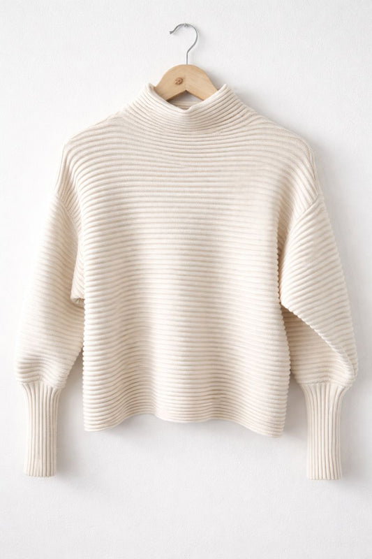 Merino Wool Cream Ribbed Sweater