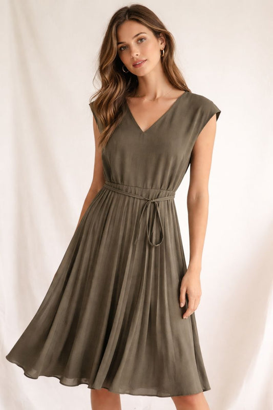 Sportscraft Olive Pleated Midi Dress