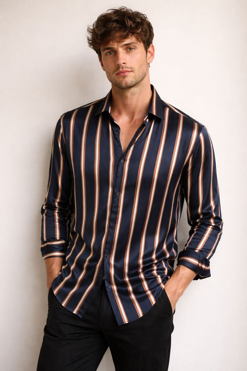 Classic Vertical Stripe Button-Up Shirt