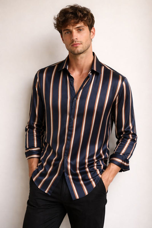 Classic Vertical Stripe Button-Up Shirt