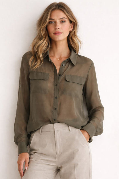 Sheer Olive Button-Up Shirt