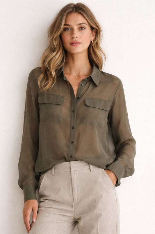 Sheer Olive Button-Up Shirt