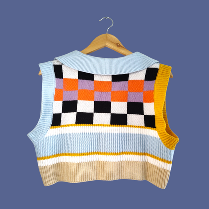 Colourblock Crop Knit Polo Vest