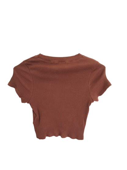Chocolate Ribbed Knot Crop Tee
