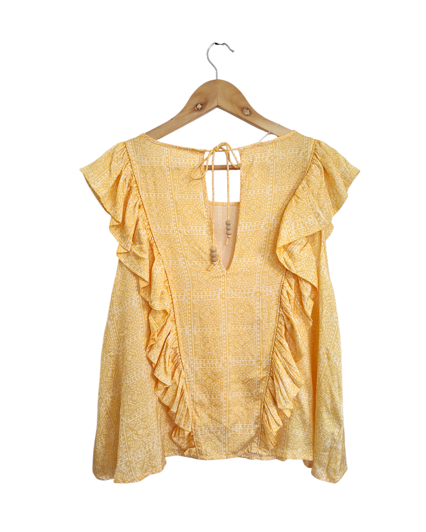 Yellow Ruffle Print Sleeveless Blouse