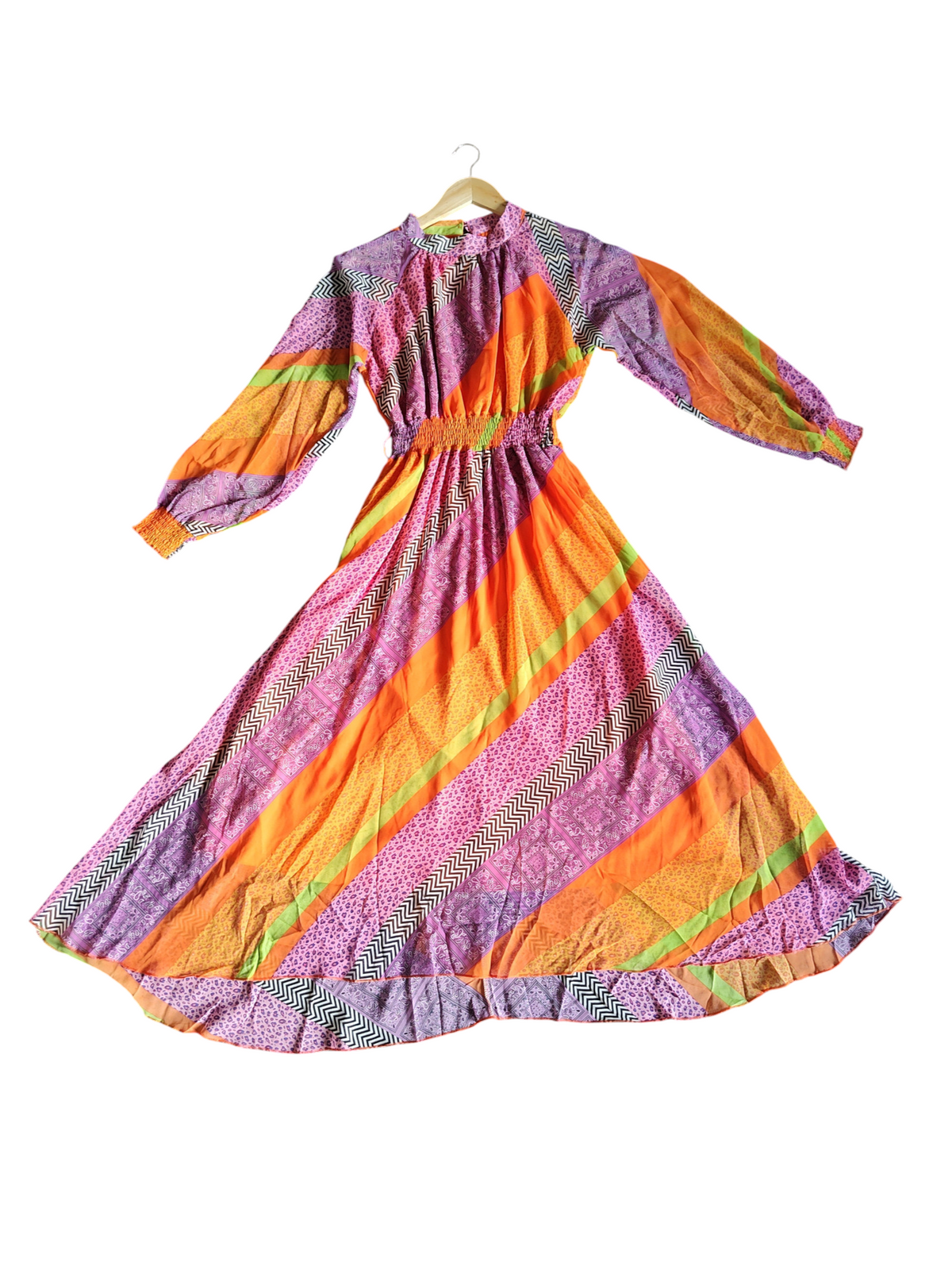 Fame Pink and Orange Patchwork Maxi Dress
