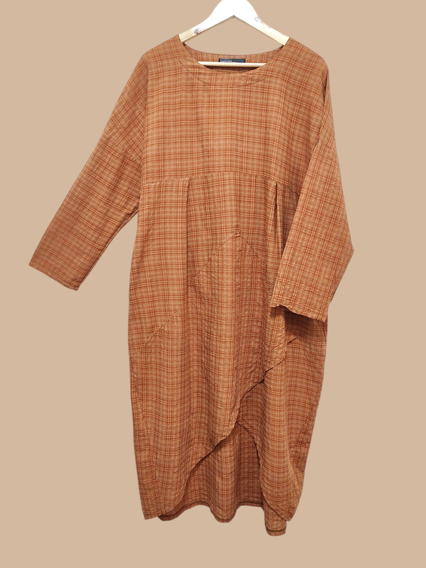 Textured Check Cocoon Dress – Rust