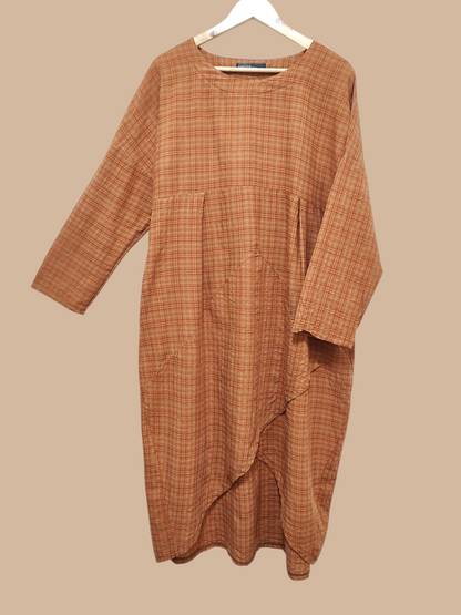 Textured Check Cocoon Dress – Rust