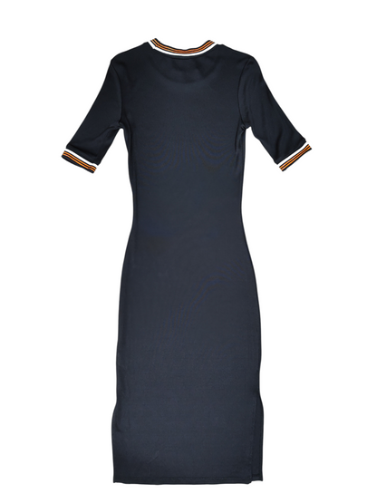 River Island Navy Blue Ribbed Contrast-Trim Midi Dress