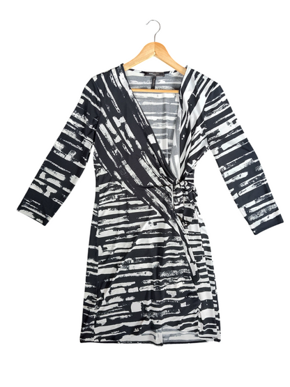 BCBG MAXAZRIA Black & White Abstract Wrap Dress