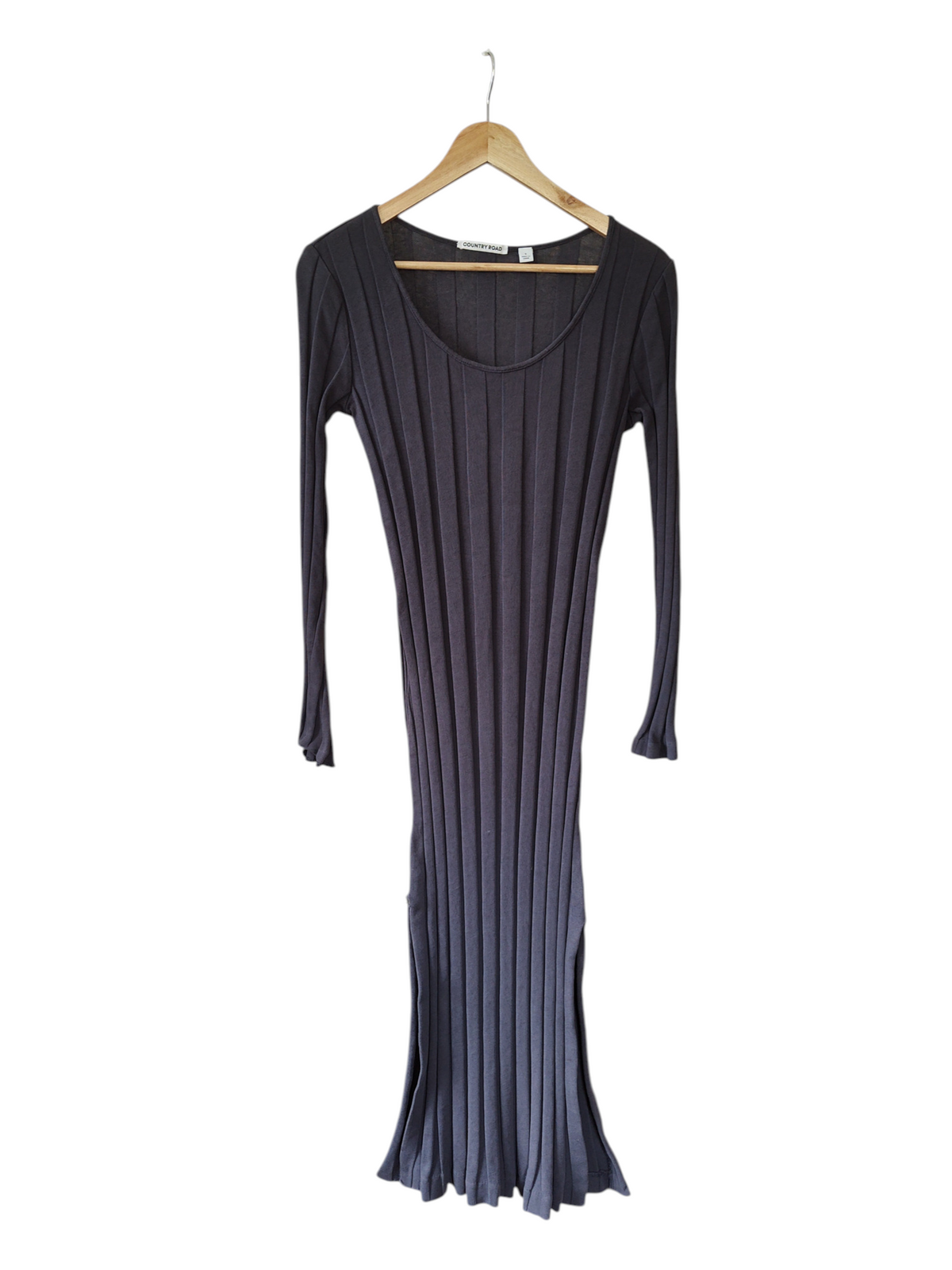 Country Road Charcoal Ribbed Long-Sleeve Maxi Dress