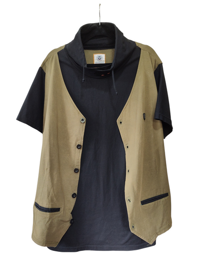 Shengbangdi Khaki & Black Layered Short Sleeve Top