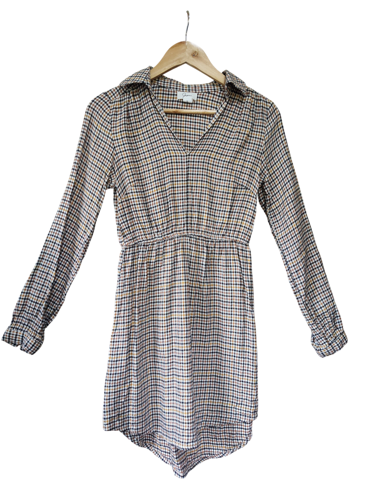 Japra Brown Check Long-Sleeve Shirt Dress