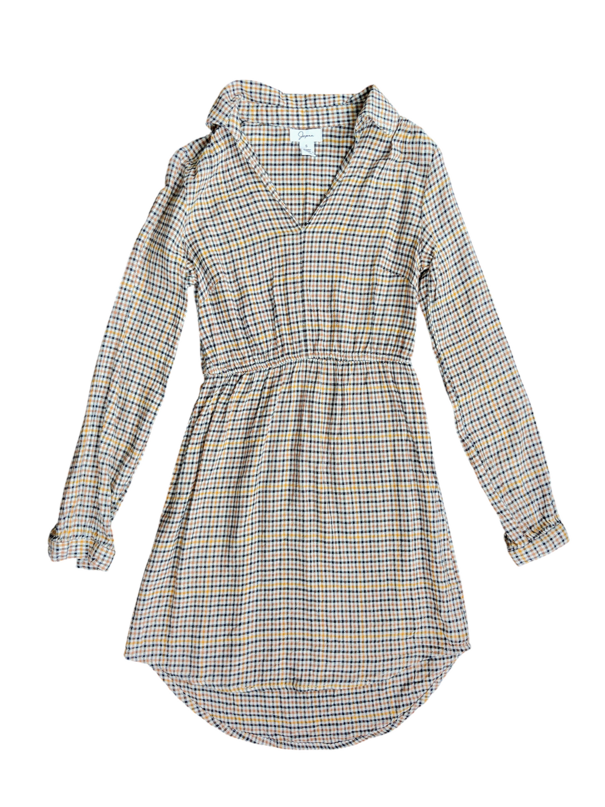 Japra Brown Check Long-Sleeve Shirt Dress