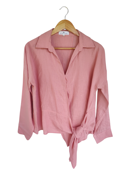 Pink Linen Wrap Top