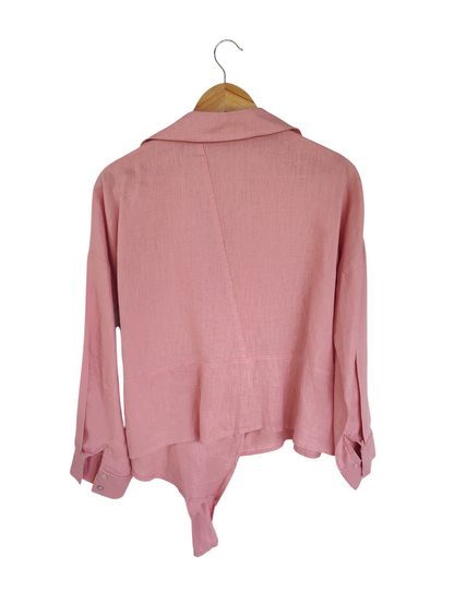 Pink Linen Wrap Top