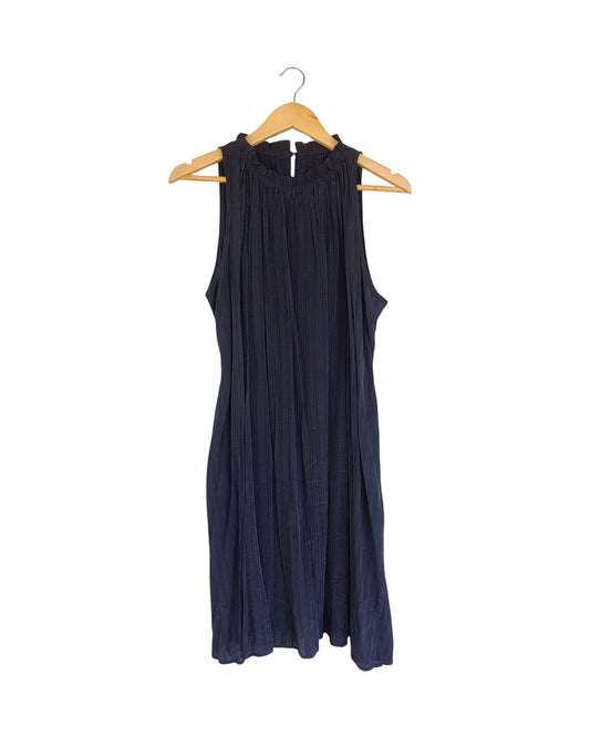 Black Pleated Halter Neck Midi Dress