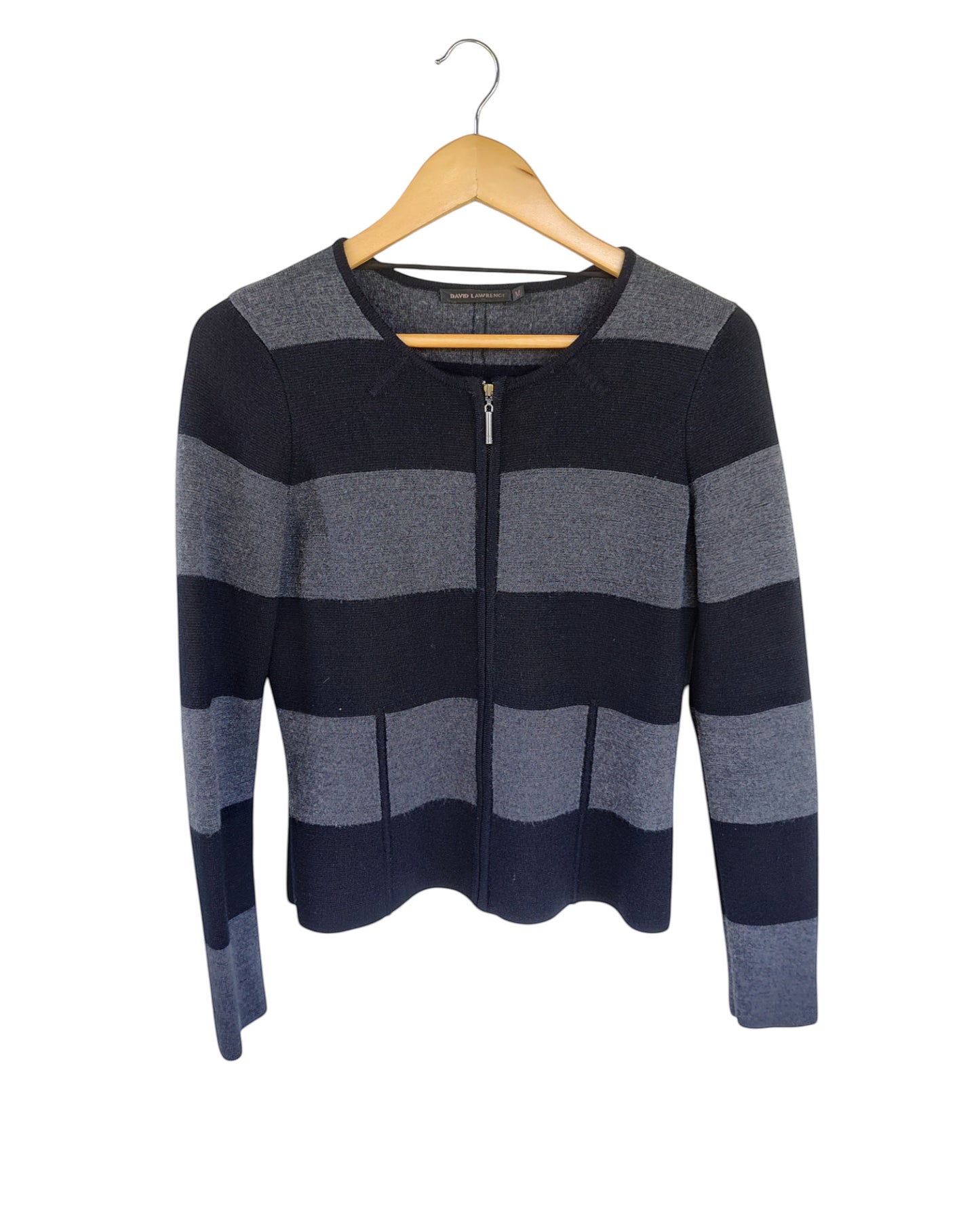 Black & Grey Striped Zip-Up Knit Cardigan