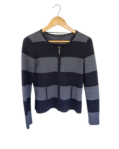 Black & Grey Striped Zip-Up Knit Cardigan
