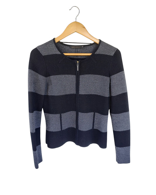 Black & Grey Striped Zip-Up Knit Cardigan