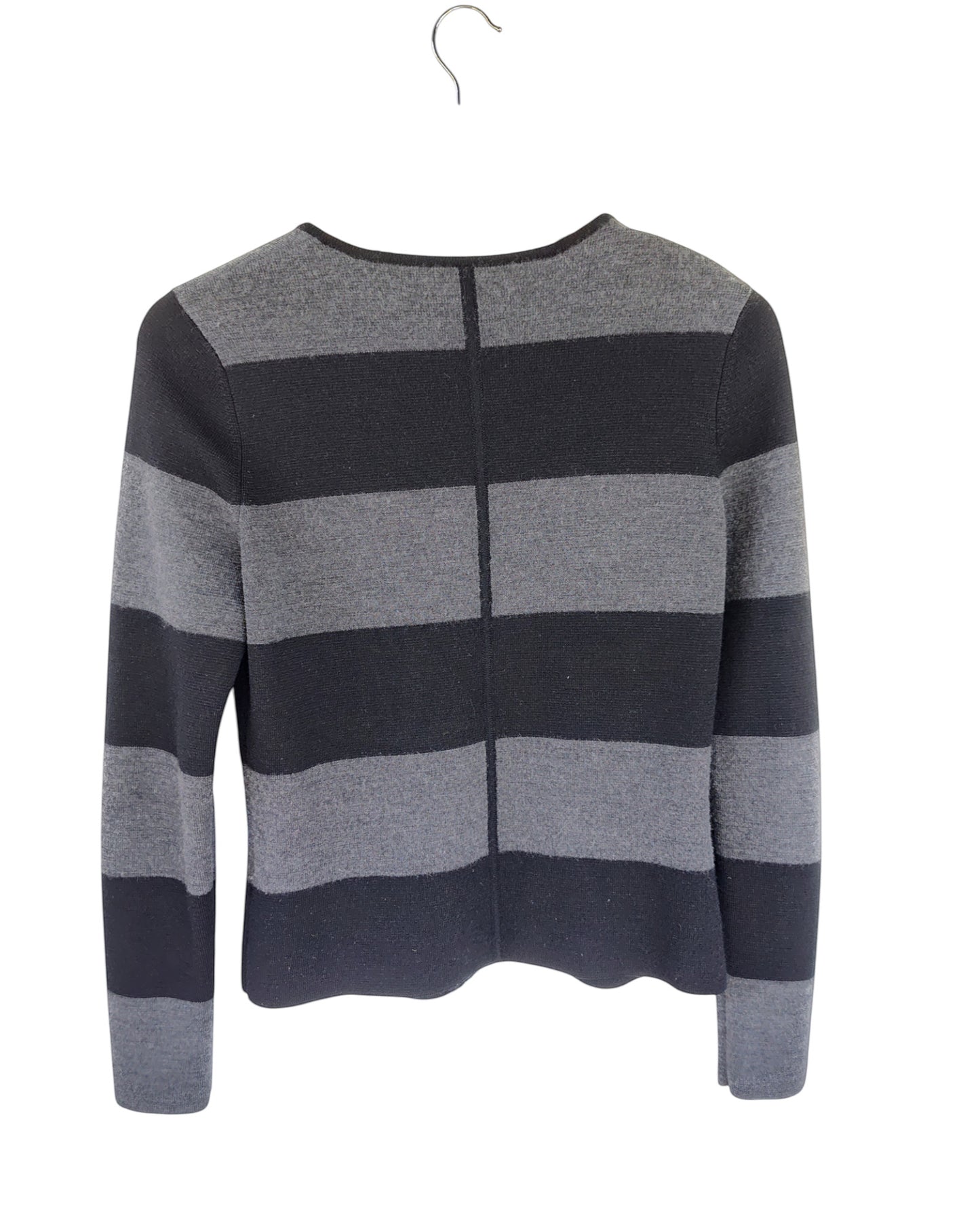 Black & Grey Striped Zip-Up Knit Cardigan