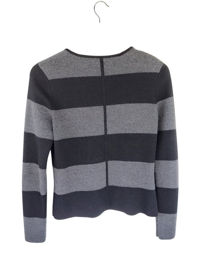 Black & Grey Striped Zip-Up Knit Cardigan