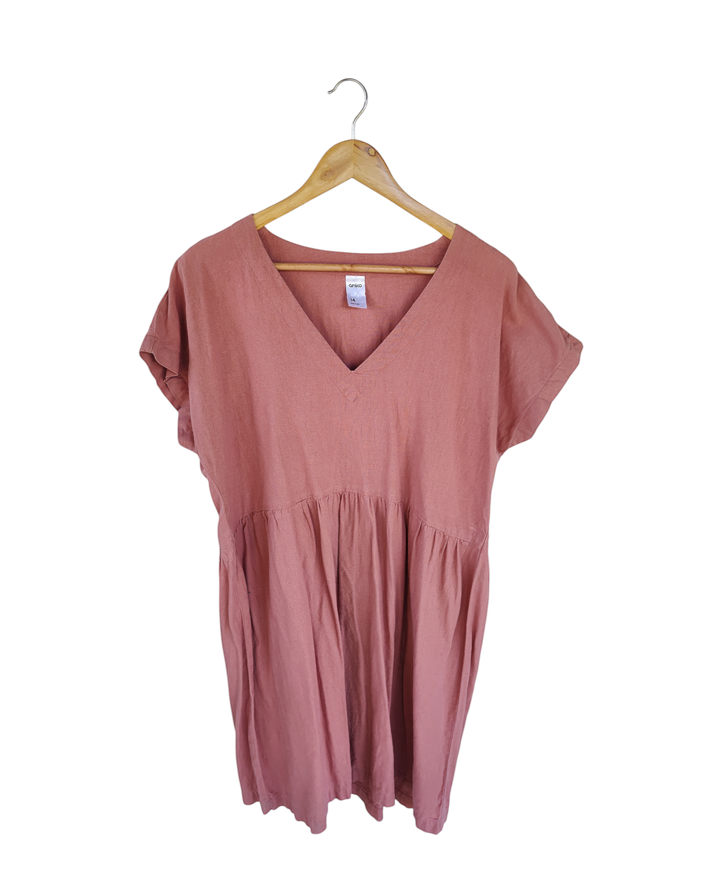 Dusty Rose V-Neck Babydoll Mini Dress