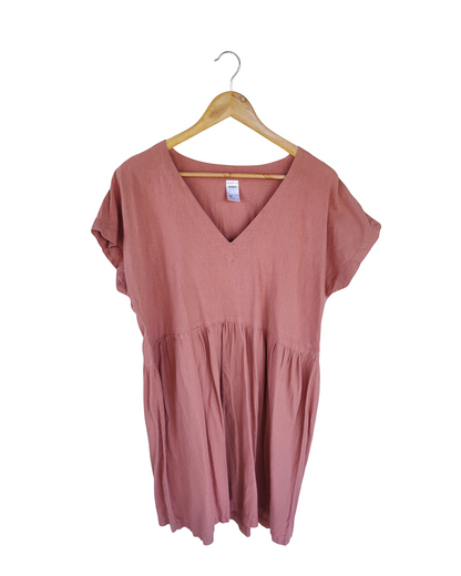 Dusty Rose V-Neck Babydoll Mini Dress