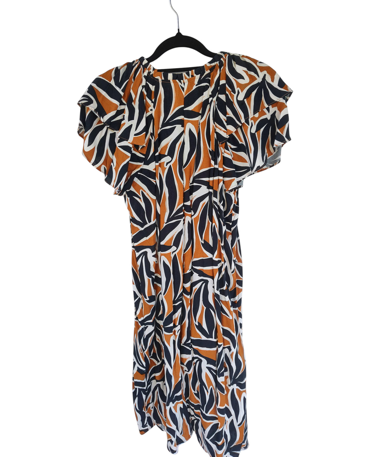 Abstract Leaf Print Midi Dress